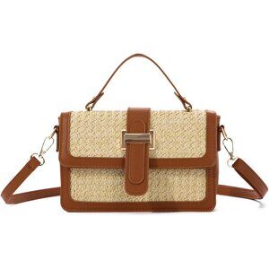 Women’s Trendy Woven Straw Crossbody Bag Brown for Vacation